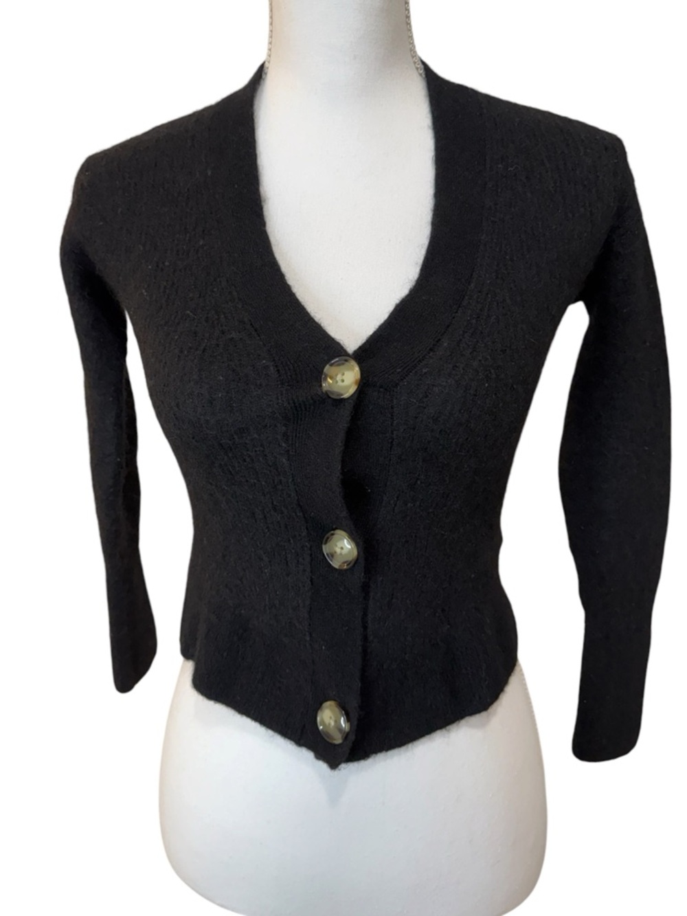 Quince Baby Alpaca Wool blend Cropped Cardigan Black Sz Small